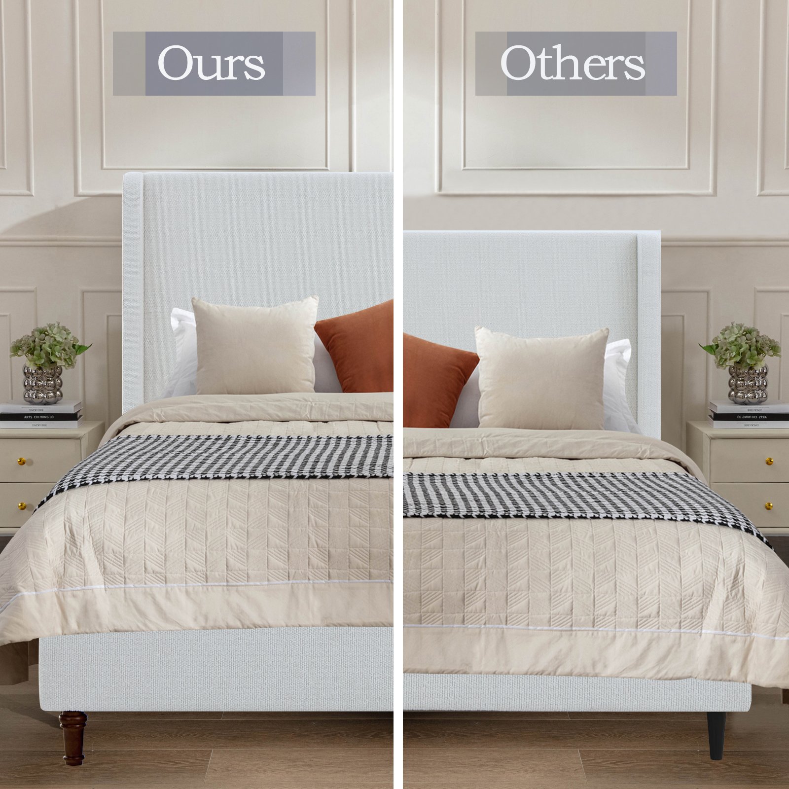 Harper - King Size Tall Headboard Upholstered Bed - Cream White - Image 7