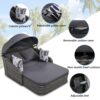 Outdoor Sunbed With Adjustable Canopy, Double Lounge, PE Rattan Daybed Wicker And Cushion - Gray - Image 5