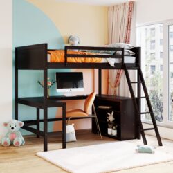 Full Size Loft Bed With Shelves With Desk - Espresso