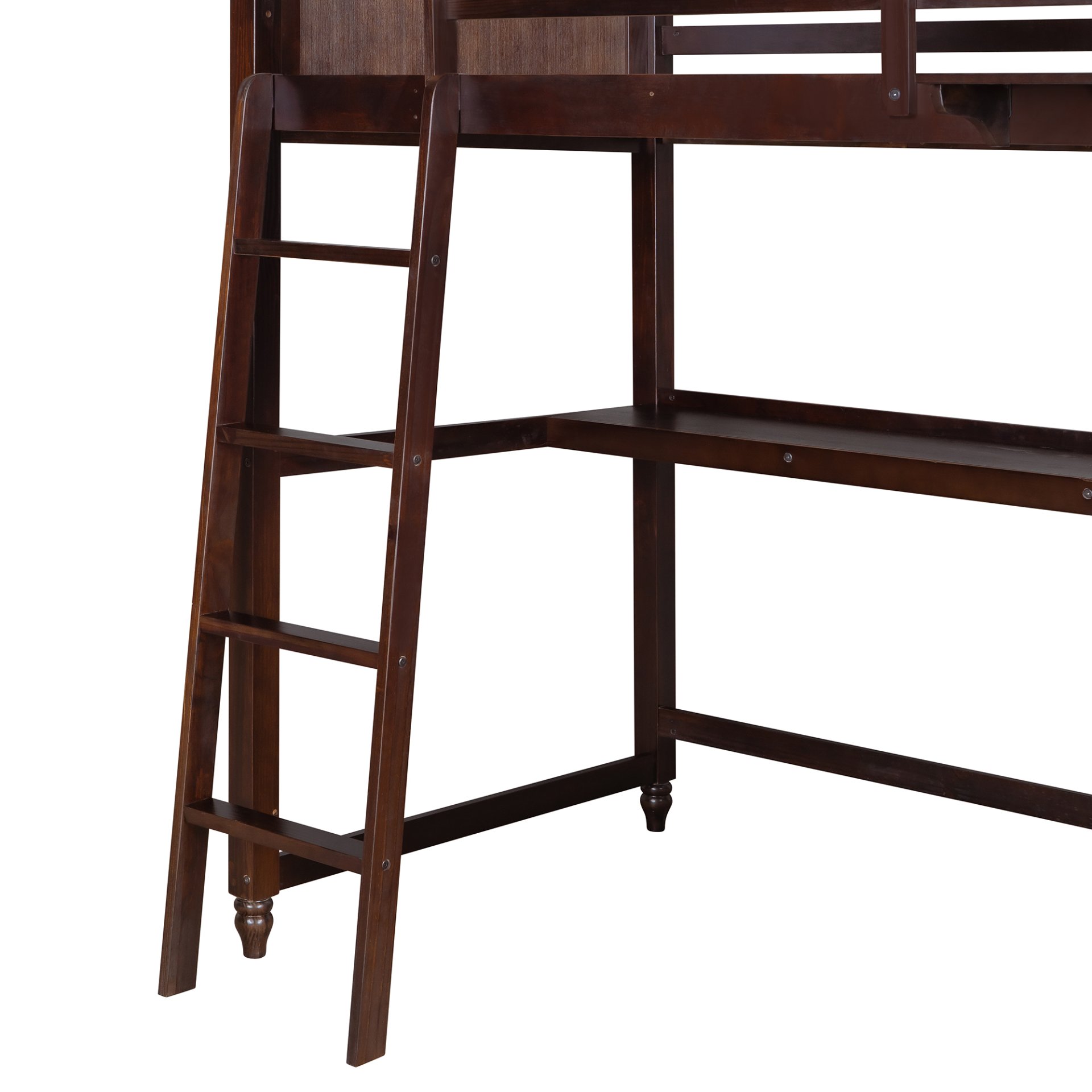 Twin Size Loft Bed With Drawers And Desk, With Shelves - Espresso - Image 14