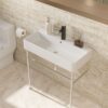 31.5" Ceramic Bathroom Console Sink With Overflow Polished Nickel Legs Modern Vanity Basin - White - Image 7