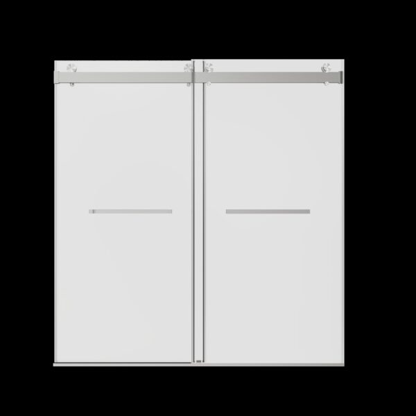 Frameless Double Sliding Soft-Close Shower Door, 3 / 8"Thick SGCC Tempered Glass Door - Brushed Nickel