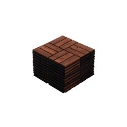 Acacia Wood Interlocking Deck Tiles Checker Pattern, 10 Piece Square Acacia Hardwood Outdoor Flooring For Patio, Bancony, Pool Side - Brown