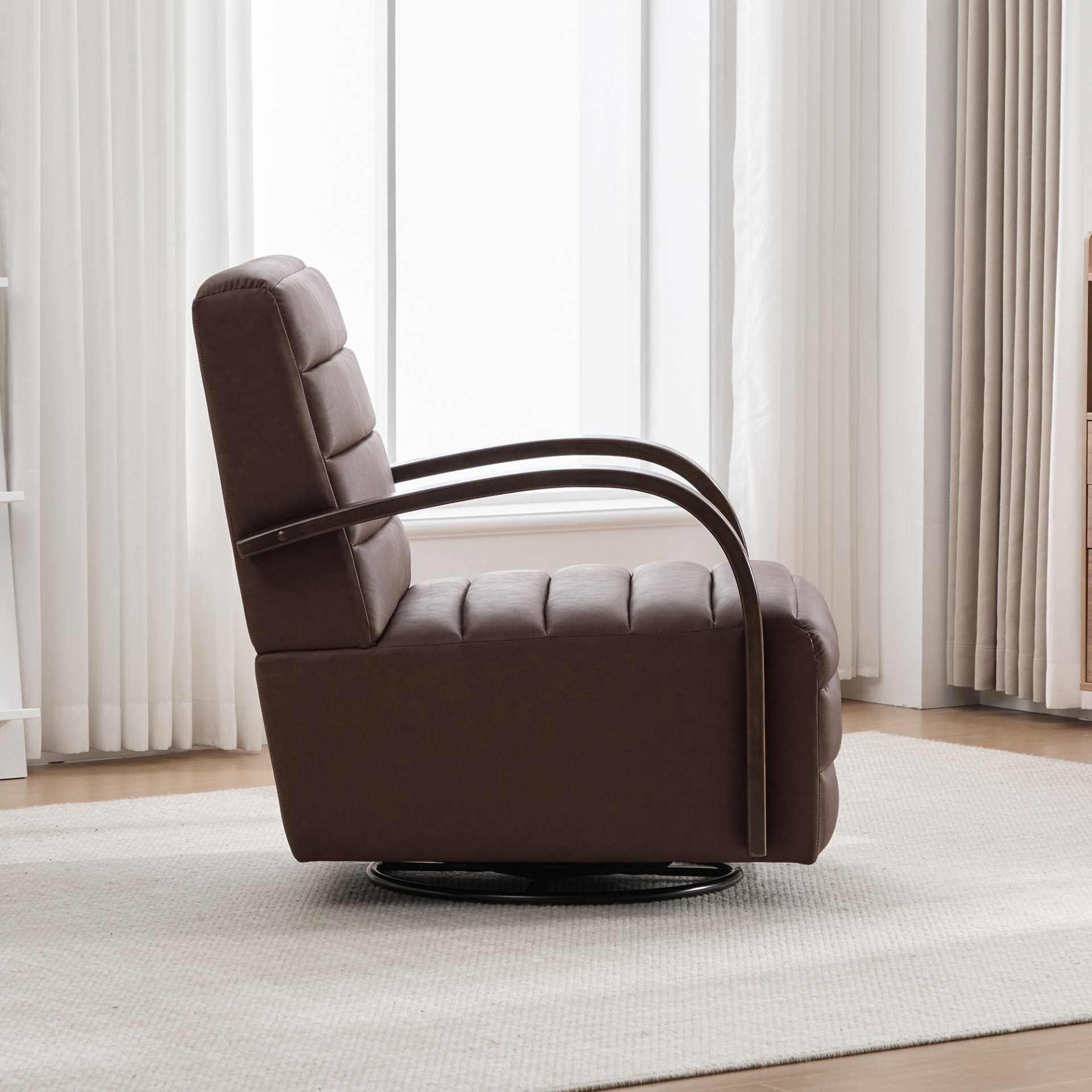 360° Swivel Accent Chair With Armrests, Comfy Lounge - Brown - Image 7