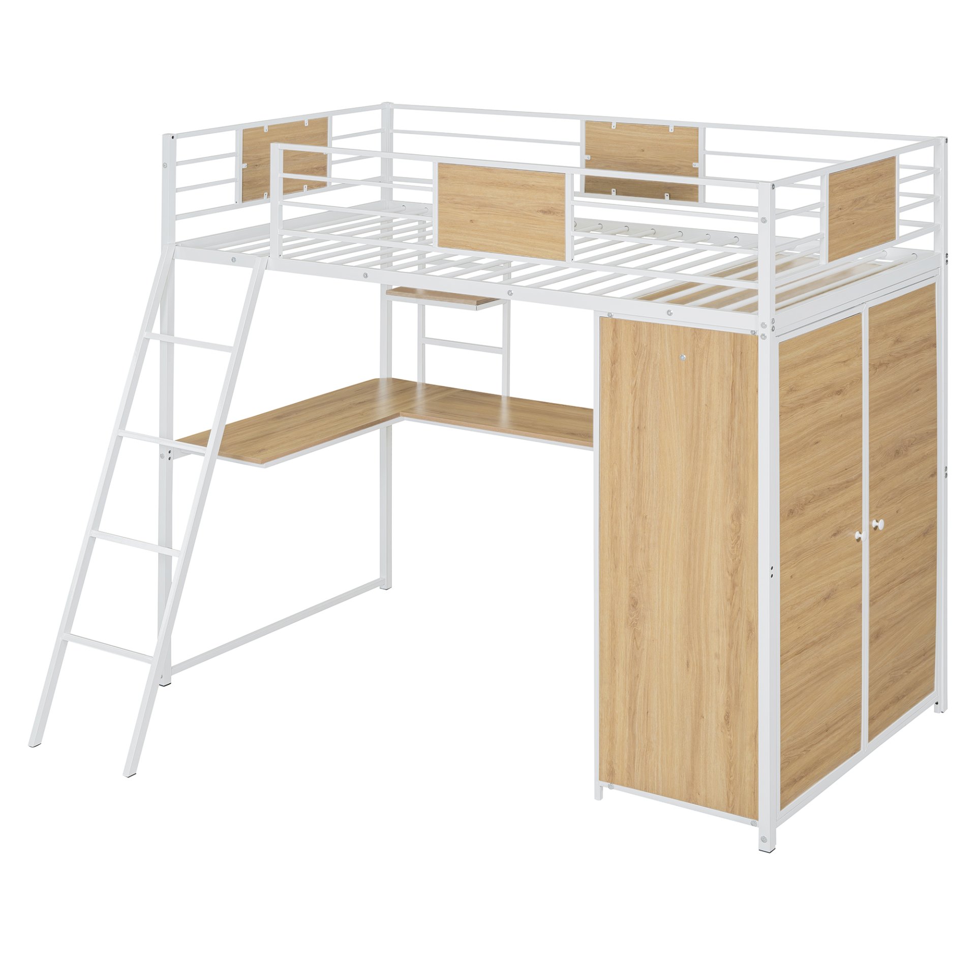 Twin Size Loft Bed With L Shape Desk And Wardrobe - White - Image 8