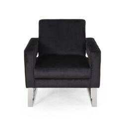 Modern Glam Club Arm Chair With Velvet Upholstery And Stainless Steel Legs - Black
