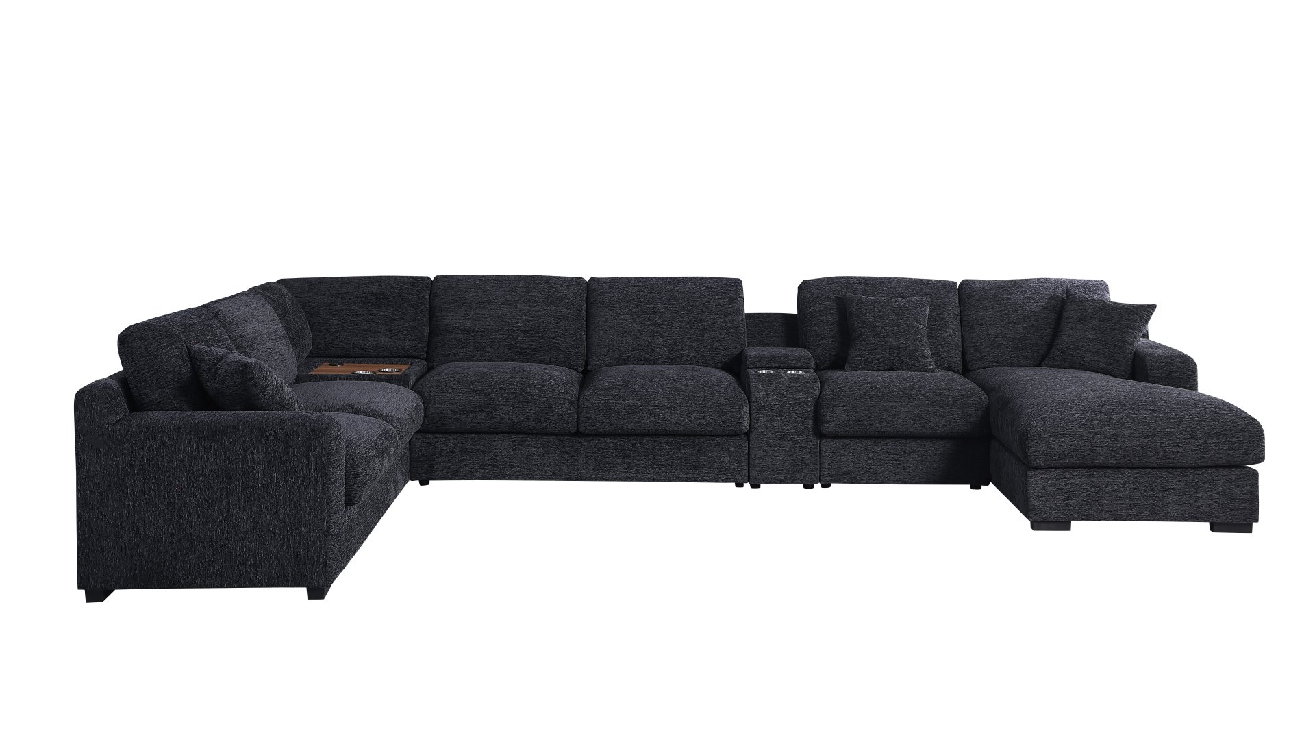Celine - Chenille Fabric Corner Sectional Sofa With Right Facing Chaise, Cupholders, And Charging Ports - Dark Gray - Image 4