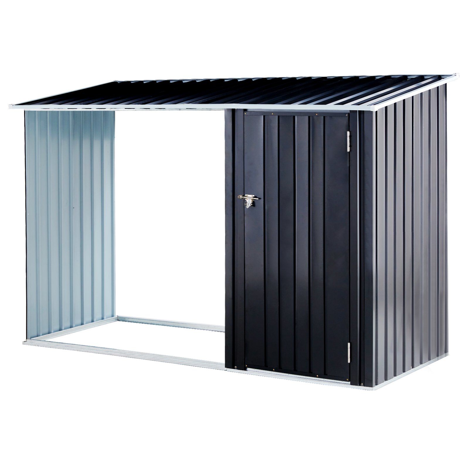 Firewood Storage Shed, Outdoor Firewood Rack, Outdoor Storage Shed With Log Holder, Firewood Shelter For Patio, Anthracite Galvanized Steel - Black - Image 3