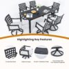 Modern Classic Outdoor Dining Swivel Rockers With Sunbrella Cushion, Lattice Design, Weather Resistant Frame (Set of 2) - Ember Black - Image 5