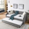 Elegant Upholstered Twin Size Daybed With Trundle Linen - Gray - Image 5