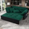 Modern Convertible Sleeper Sofa Bed With Pull Out Queen Design, Side Storage & Thick Cushions Chenille Loveseat For Living Room Or Bedroom 3 In 1 Function - Green - Image 5