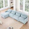 Stylish Four Seater Sofa With Movable Ottoman With Ergonomic Design - Sky Blue - Image 17