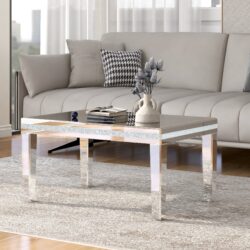 Fashionable Modern Glass Mirrored Coffee Table Cocktail Table With Crystal Design And Adjustable Height Legs - Silver