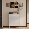 Modern Freestanding Shoe Cabinet With Flip Up Doors And Drawers, Compact Design For Entryway - White Natural - Image 2