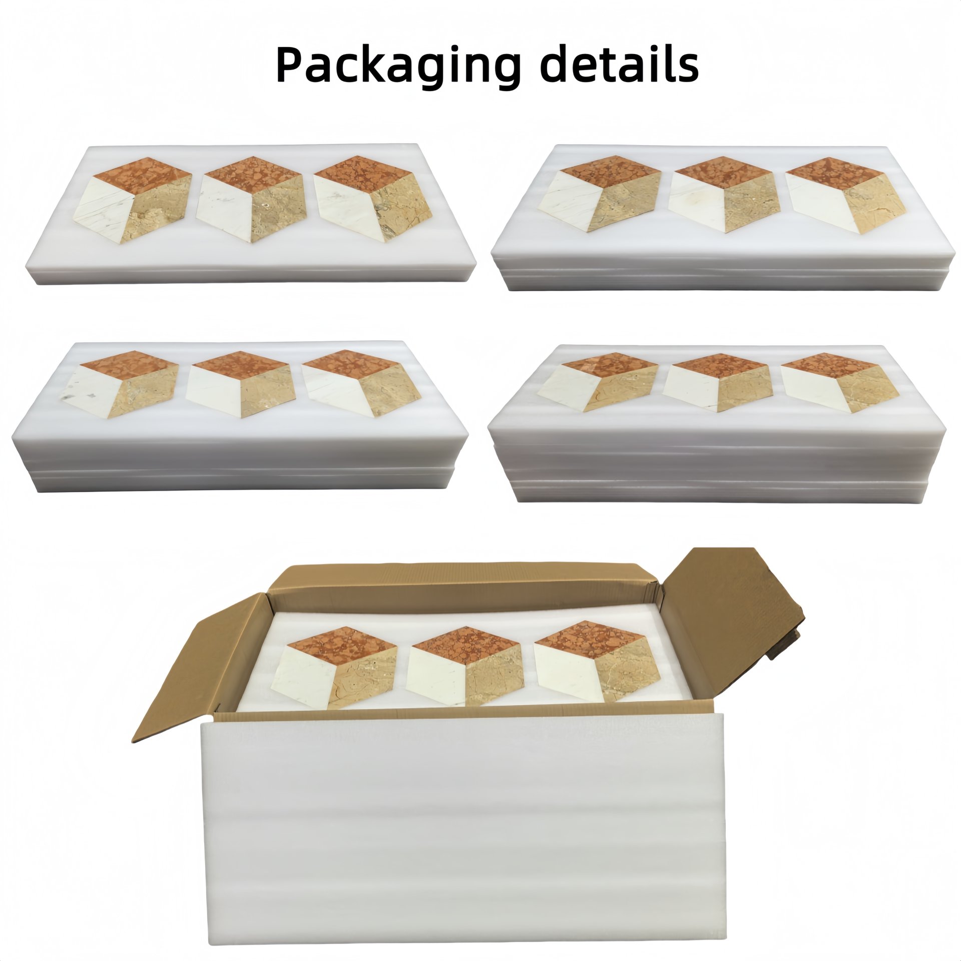 Hexagon Water Jet Marble Tiles For Floor And Wall Polished Stone - Red / White / Gold - Image 5