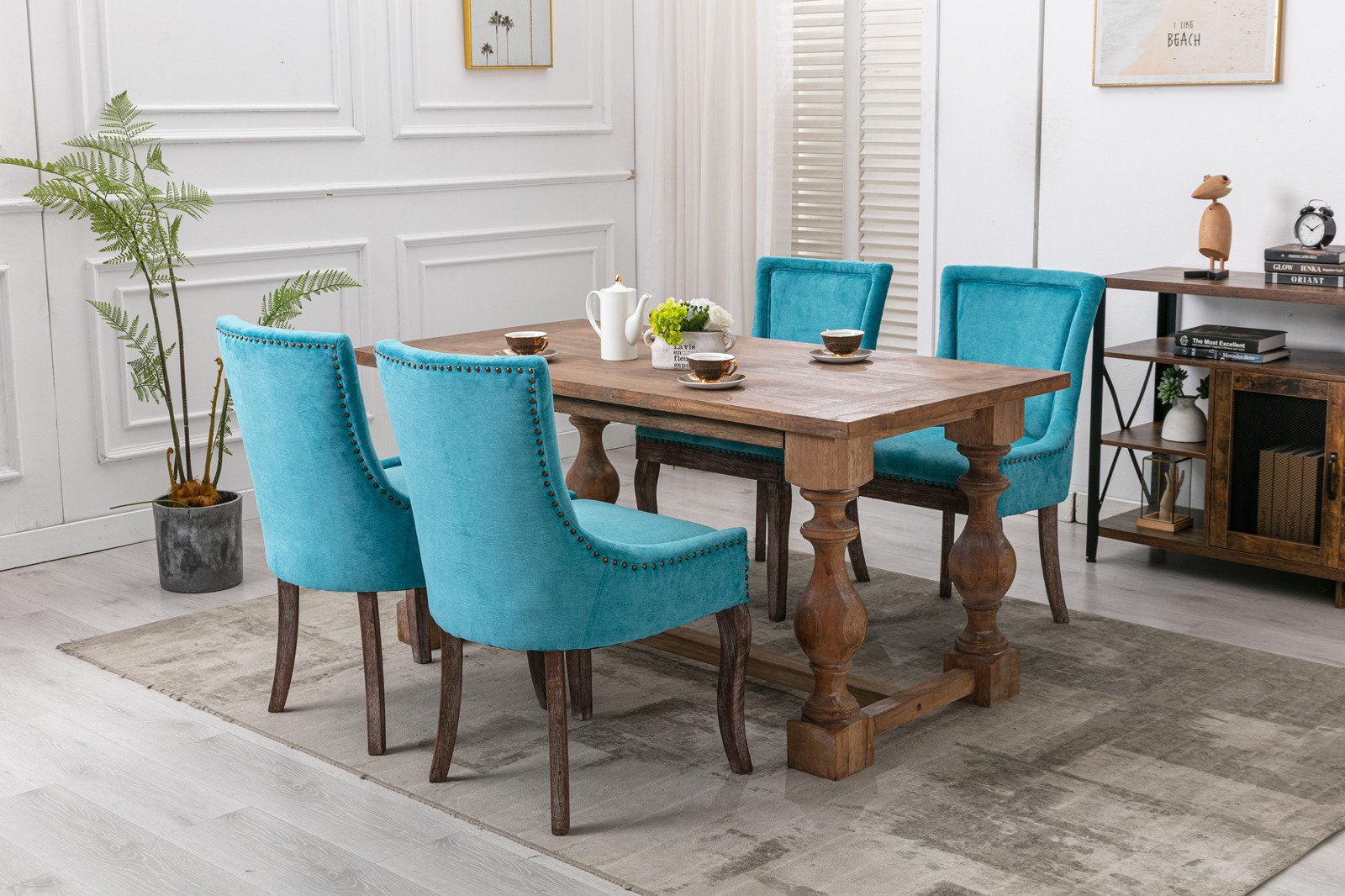 Ultra Side Dining Chair,Thickened Fabric Chairs With Neutrally Toned Solid Wood Legs, Bronze Nail Head (Set of 2) - Blue - Image 16