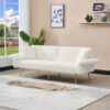 Corduroy Foldable Double Sofa Bed With Folding Armrests For Living Rooms And Small Spaces - White - Image 4