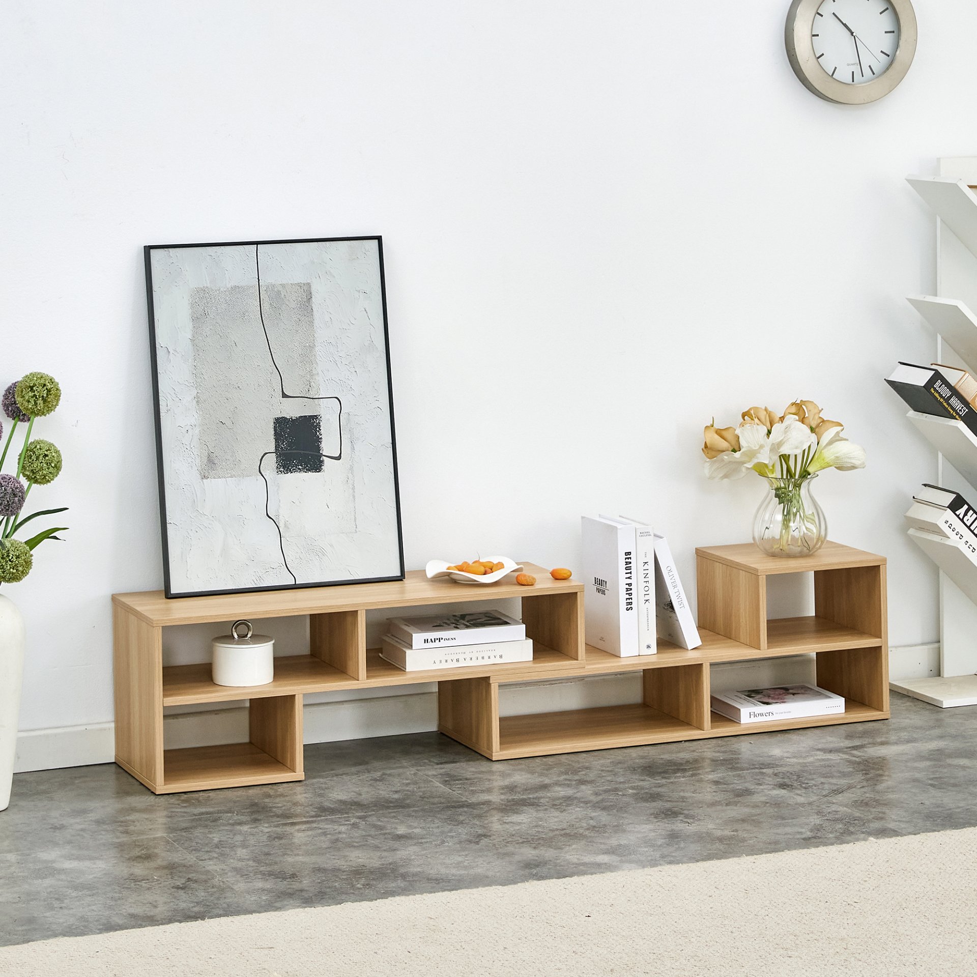 2 Piece Cube TV Stand And L Shaped Entertainment Center With Open Storage And 2 Shelves - Burly Wood - Image 2