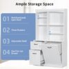 Bathroom Storage Cabinet With Tilt Out Hamper, Tall Free Standing Organizer With Drawers & Adjustable Shelves, Linen Tower With Steel Handles - White - Image 7