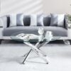 Modern Round Tempered Glass Coffee Table With Chrome Legs - Silver - Image 4
