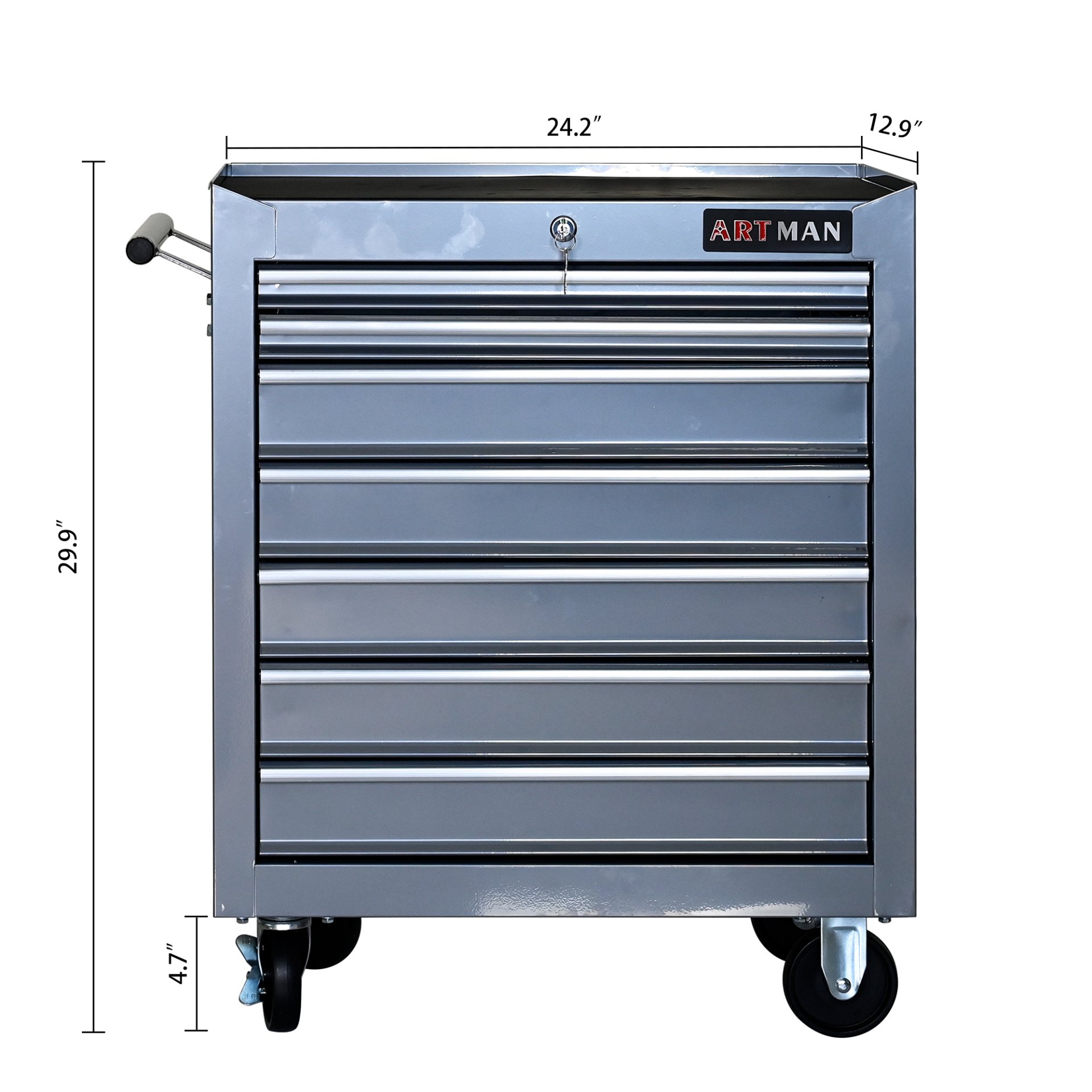 7 Drawers Multifunctional Tool Cart With Wheels - Sliver - Image 3