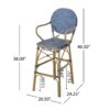 Outdoor Wicker And Aluminum French Barstools Set With Bamboo Print - Navy Blue - Image 3