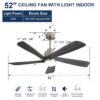 Modern Ceiling Fan With Dimmable LED Light 5 Solid Wood Blades Remote Control Reversible Dc Motor With Smart App Control - Nickel - Image 3