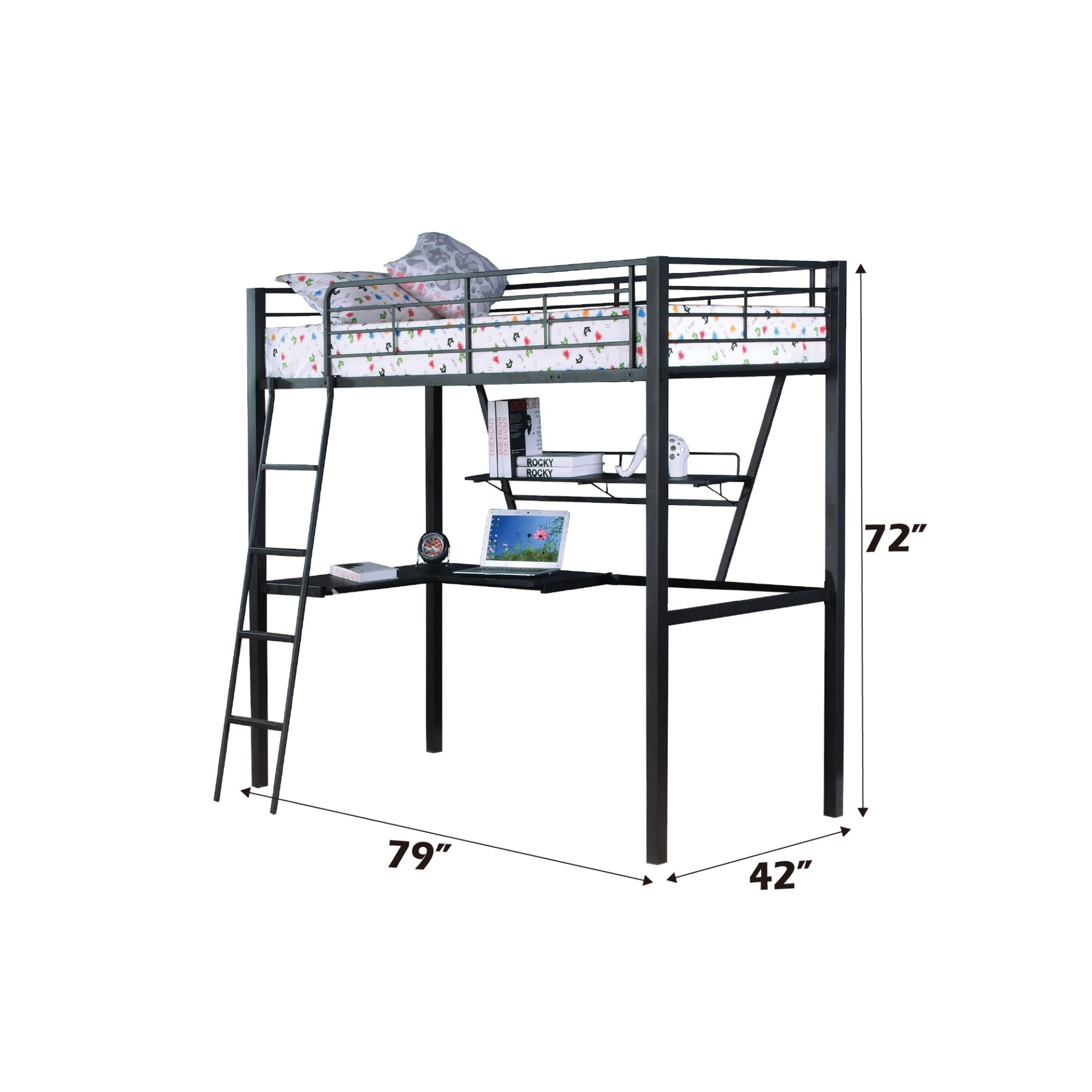 Senon - Twin Loft Bed With Desk - Black / Silver - Image 4