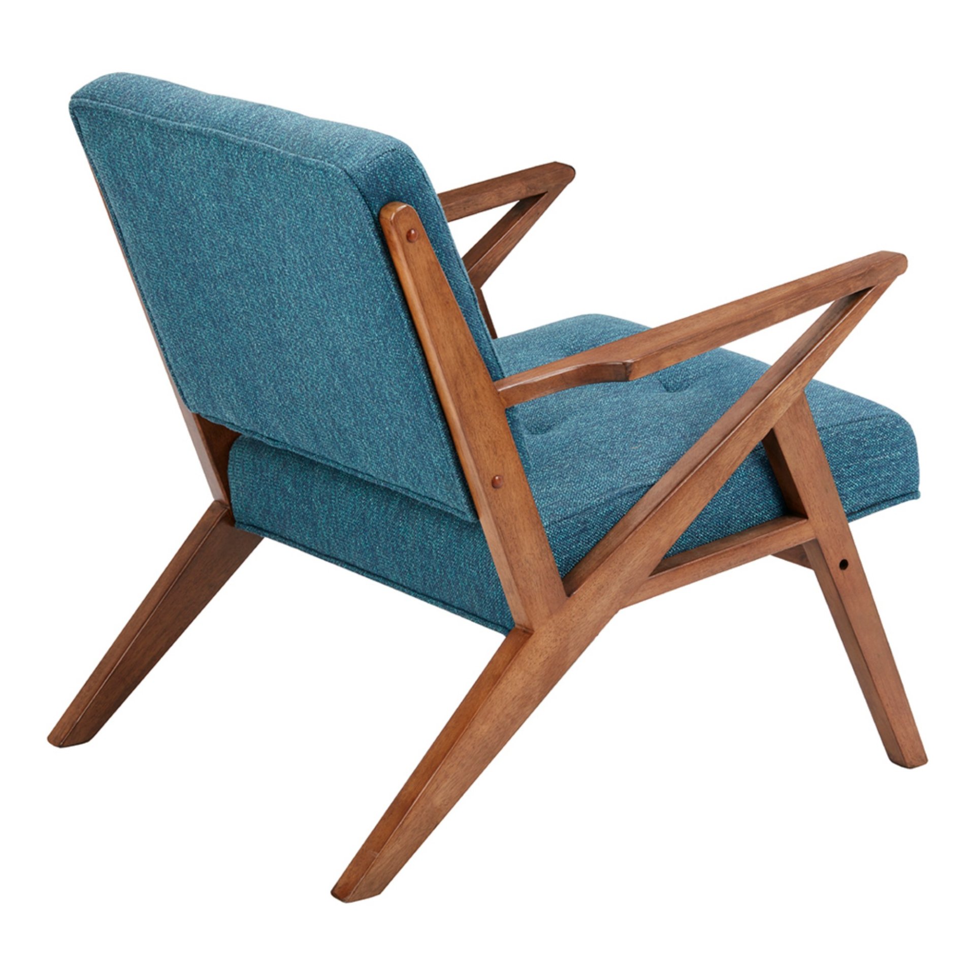 Lounge Chair With Tufted Upholstery And Solid Wood Frame - Blue / Pecan - Image 4