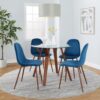 Folia - 5 Piece Round Pebble Mid-Century Modern Dining Set - Walnut / Blue - Image 5