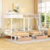 Full Over Twin & Twin Bunk Bed, Triple Bunk Bed With Drawers And Guardrails - White - Image 9