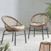 Outdoor Accent Chair With Curved Back And Basket Frame, (Set of 2) - Light Brown / Beige - Image 10
