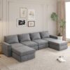Chenille Modular Sectional Sofa, U Shaped Reversible Couch, Free Combination, 6 Seat Sleeper Sofa Bed With Ottoman, Convertible Oversized Indoor Furniture - Gray - Image 14