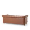 Comfy 3 Seat Sofa With Wooden Legs, Retro Style For Living Room And Study - Light Brown - Image 6