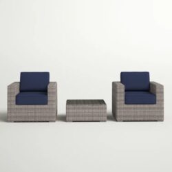 2 Person Seating Set With Cushions - Gray Mix / Navy Blue