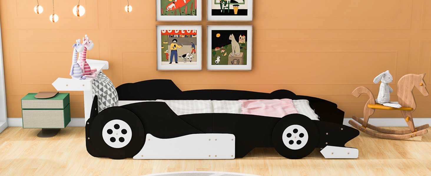 Twin Size Race Car-Shaped Platform Bed With Wheels - Black - Image 17