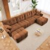 Exquisite Living 4 Seater Sofa Set With 2 Ottomans Frame, Premium Fabric - Burnt Orange - Image 12
