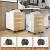 3 Drawer Mobile File Cabinet Under Desk Office, Simple Style Versatile Storage Cabinet For Legal / Letter / A4 Files, 5 Wheel Design Anti-Tilting Cold Rolled Steel Waterproof Moisture-Proof - White / Light Brown - Image 4