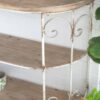 3 Tiered Wooden Shelving Unit With Ornate Iron Frame - Multicolor - Image 5
