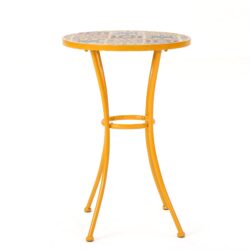 Outdoor Side Table With Tile Mosaic Table Top - Yellow