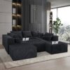 Luxury 8 Piece Modular U Shaped Sectional Sofa With Oversized Chaise Lounge And Bed Corduroy Upholstery - Black - Image 6