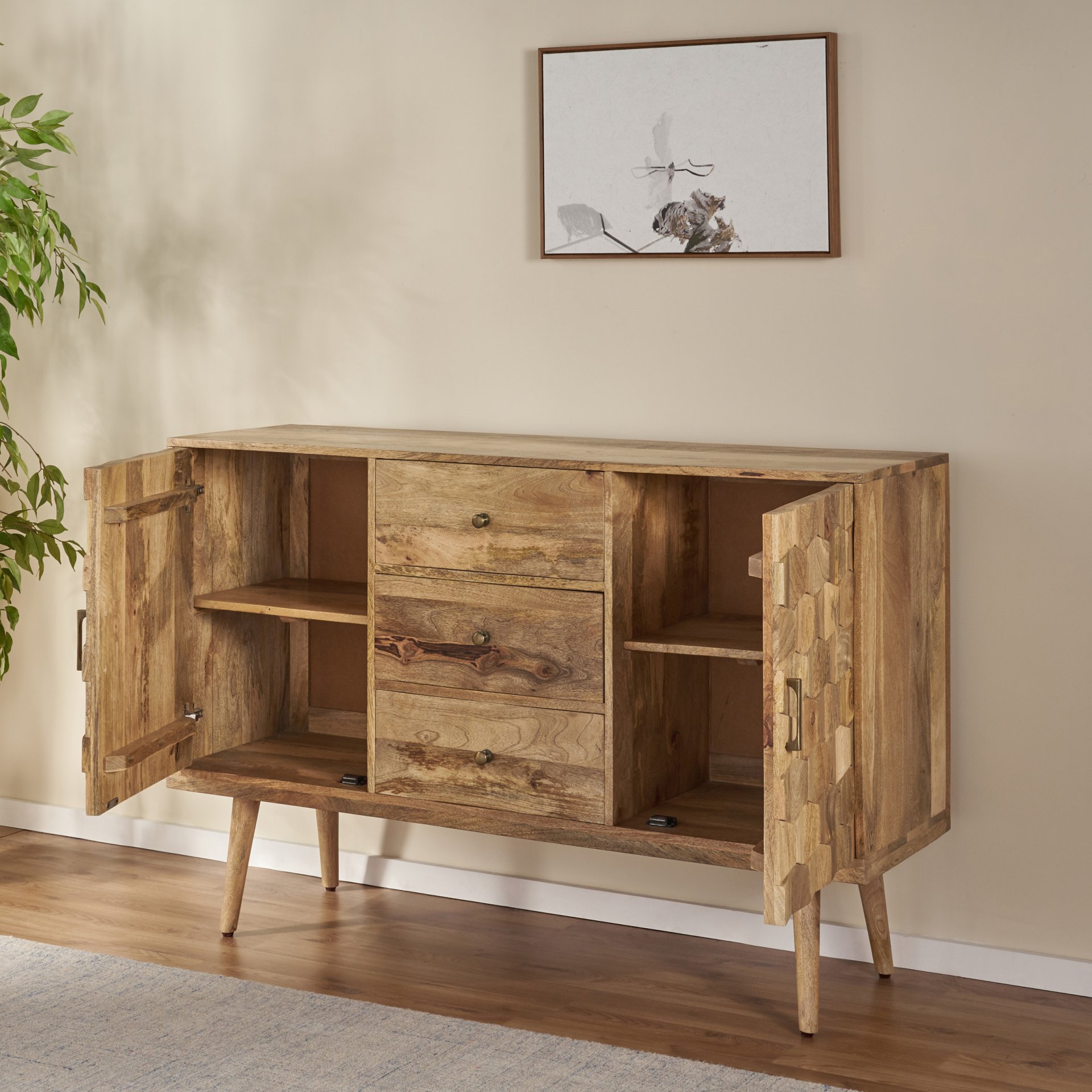 3 Drawer Sideboard With 2 Doors (KD Legs) - Natural - Image 5