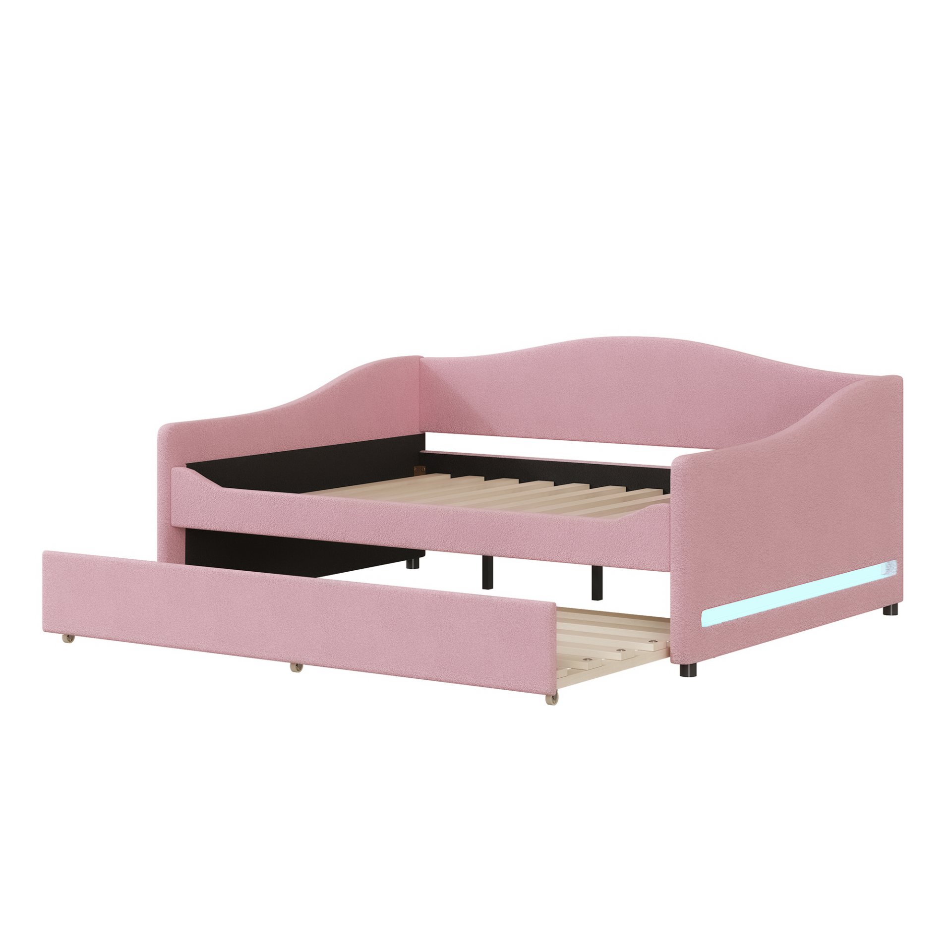 Full Size Upholstered Daybed With Light And Trundle - Pink - Image 8