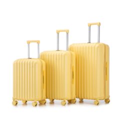 20" / 24" / 28" 3 Pieces / Set Spinner Wheel Luggage, Carry On Suitcase, With Cup Holder & USB Port & Phone Holder - Yellow