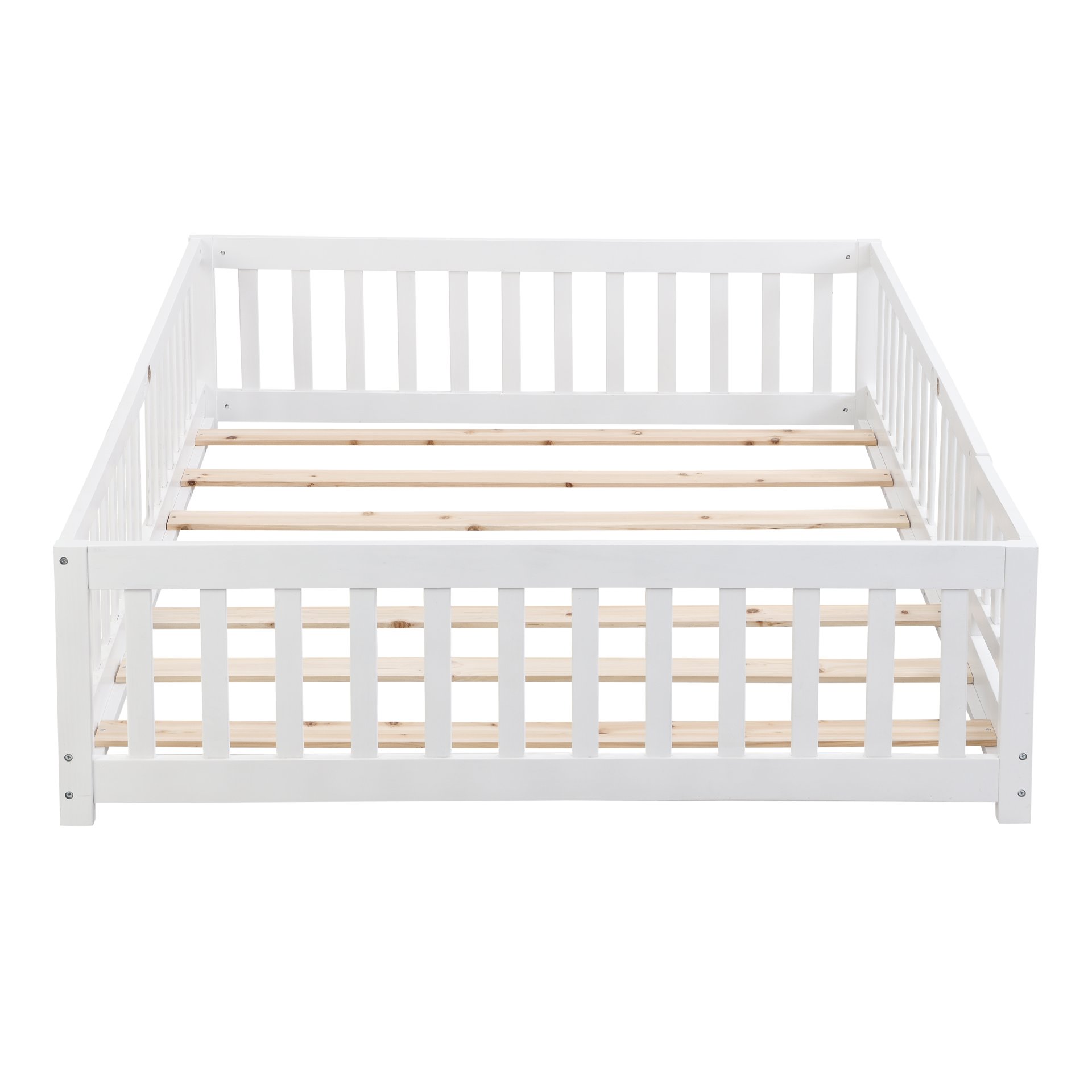 Twin Size Floor Bed With Door And Safety Fence For Children - White - Image 4