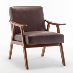 Mid Century Modern Wingback Accent Chair With Solid Wood Frame And Extra Thick Backrest - Lounge Chair For Living Room, Bedroom, Or Reading Room - Dark Brown