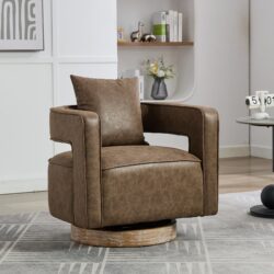 Swivel Accent Open Back Barrel Chair Modern Comfy Sofa Chair With Weathered Base For Living Room, Club Chair Leisure Arm Chair For Lounge - Coffee