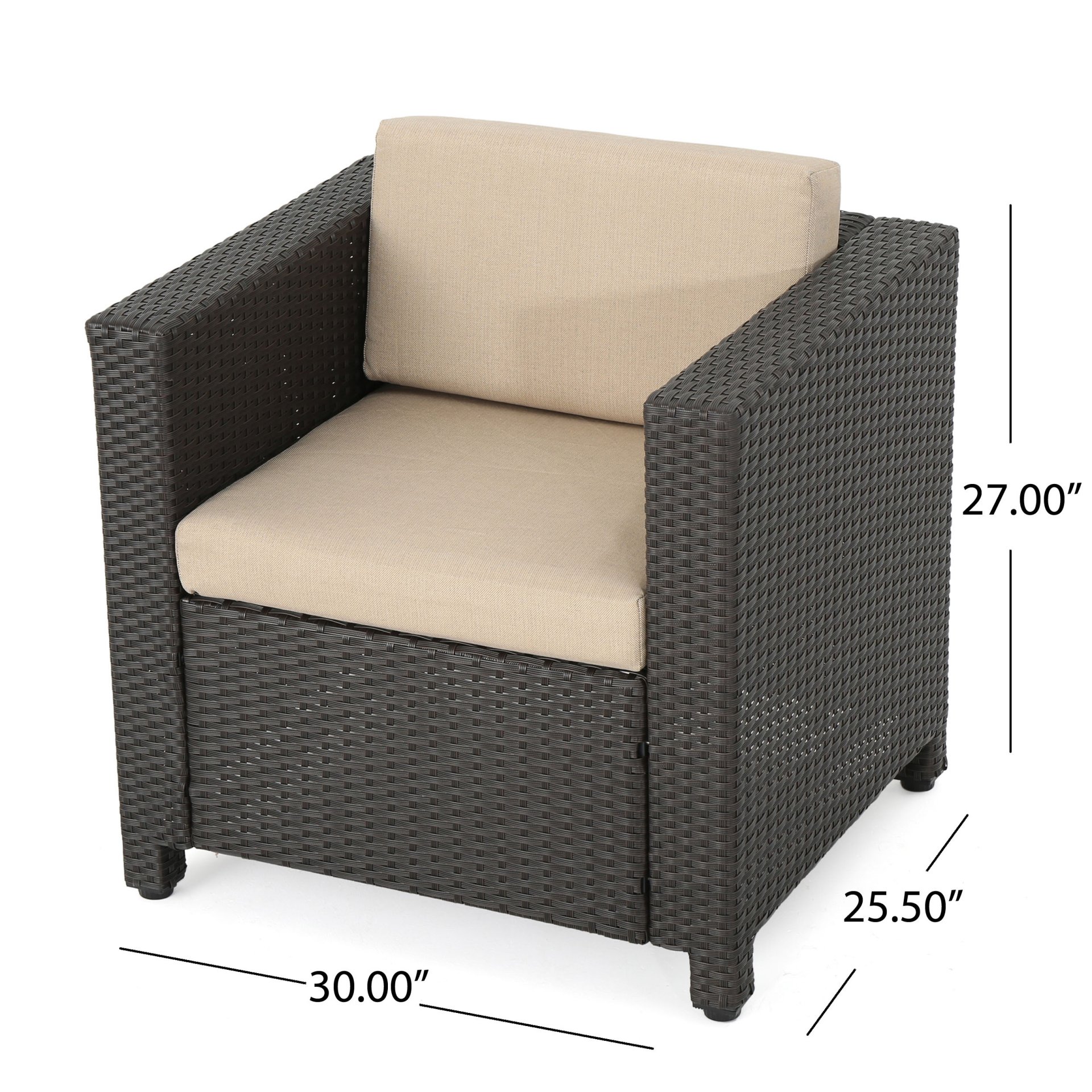 Modern Outdoor Club Chair With Removable Cushions - Brown / Beige - Image 3