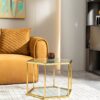 Modern Stainless Steel Coffee Table With Double Layer Tempered Glass And Polygonal Design - Gold - Image 4