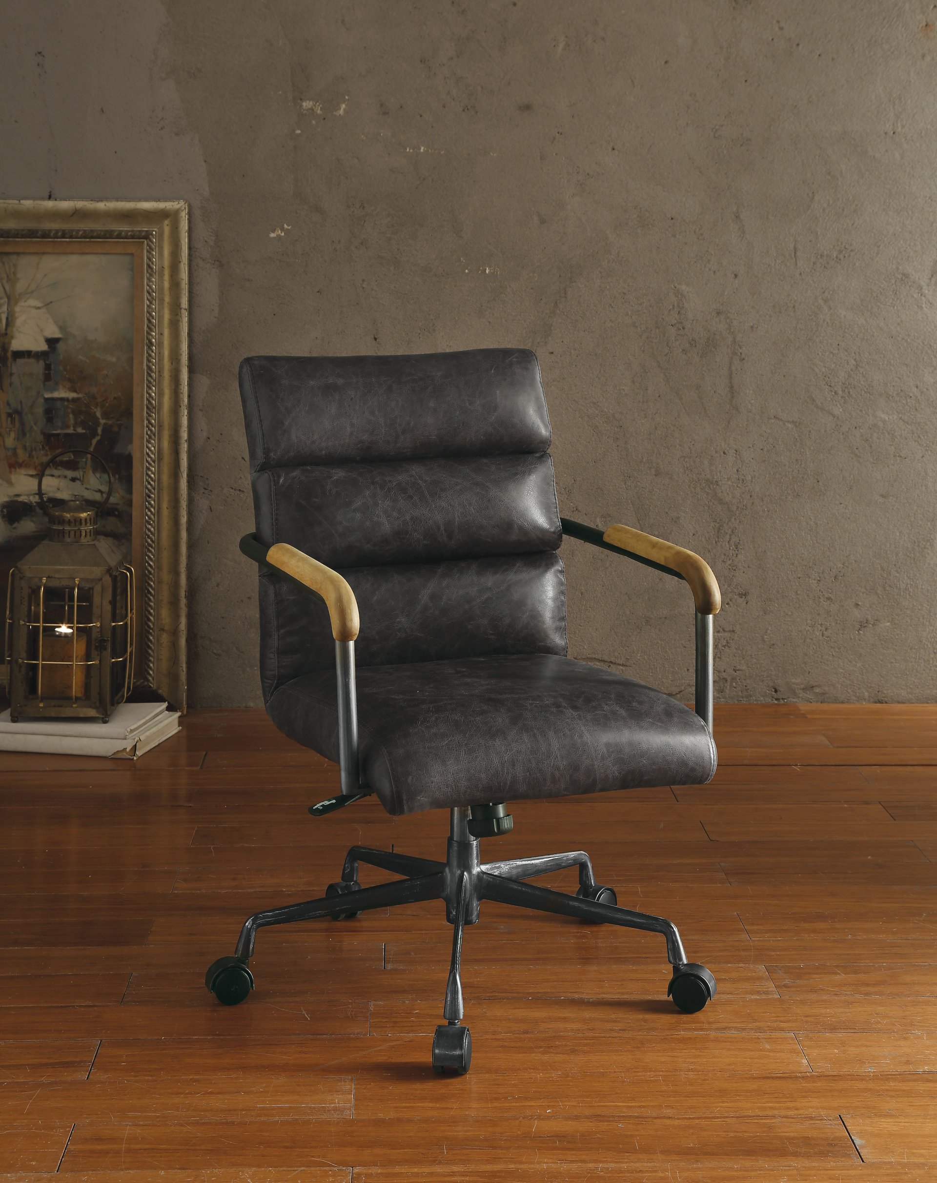 Harith - Antique Top Grain Leather Office Chair - Slate - Image 4